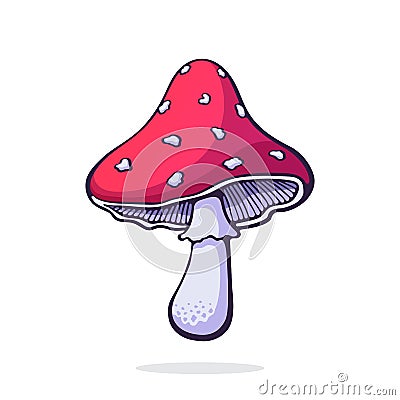 Vector illustration. Amanita mushroom with a red spotted hat. Poisonous toadstool fly agaric Vector Illustration