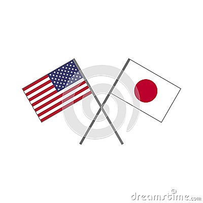 Vector illustration of the american flag and the japanese flag crossing each other Vector Illustration