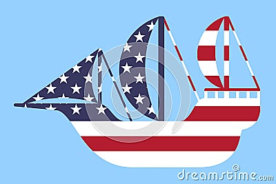 vector illustration of an American flag sailing ship Vector Illustration