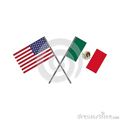 Vector illustration of the american U.S.A. flag and the mexican flag crossing each other Vector Illustration