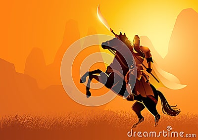 Ancient Chinese warrior Guan Yu Vector Illustration