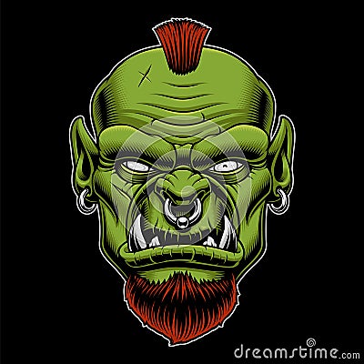 Vector illustration of an angry orc on the dark background. Vector Illustration