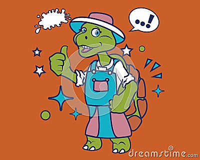 Hipster Turtle Cartoon T Shirt Design Vector Illustration