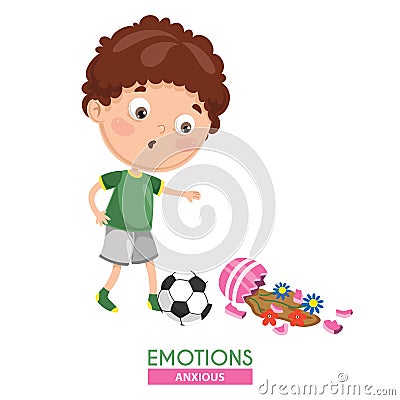 Vector Illustration Of Anxious Kid Emotion Vector Illustration