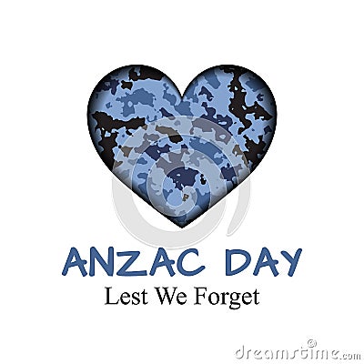 Anzac Day card with camouflage heart Vector Illustration