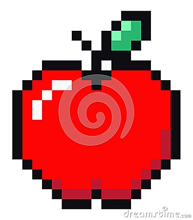 Vector illustration of apple pixel design. Red fruit symbol of pixel game on white background Vector Illustration