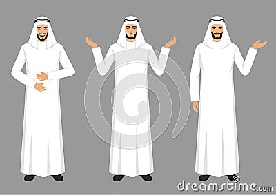Arab man character expressions with hands gesture Vector Illustration