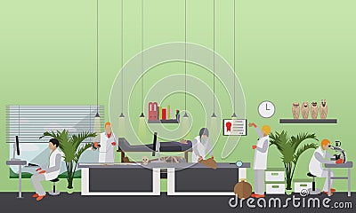 Vector illustration of archaeological laboratory, people at work and equipment Vector Illustration