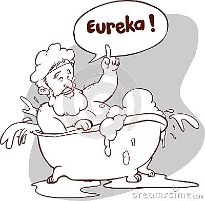 Vector illustration of a Archimedes in bath. Thumbs up eureka. ancient greek mathematician, physicist Vector Illustration