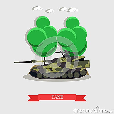 Vector illustration of armored tank, military transportation in flat style Vector Illustration