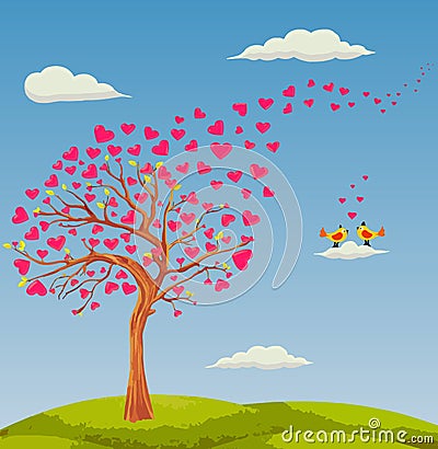 Vector illustration art of the love tree with heart leaves Vector Illustration