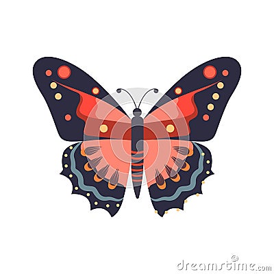 Vector Illustration Art Printed pattern of a bright butterfly with Polka-dotted patterns . Stock Photo