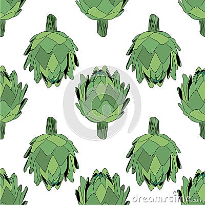 Vector illustration of artichoke, organic vegan background, healthy food seamless pattern Vector Illustration