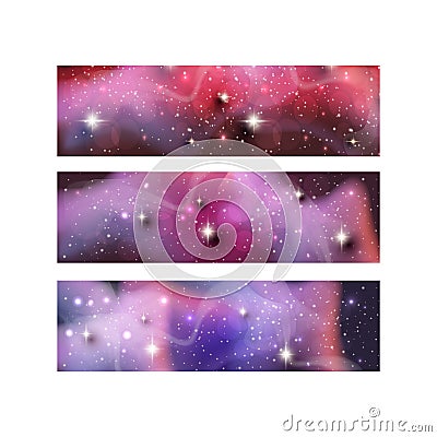 Banners of Colorful galaxy space backgrounds with shining stars, stardust and nebula. Vector illustrations for artwork Vector Illustration