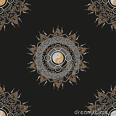 Vector illustration of Asian and Buddhism ancient traditional oriental talismans Vector Illustration