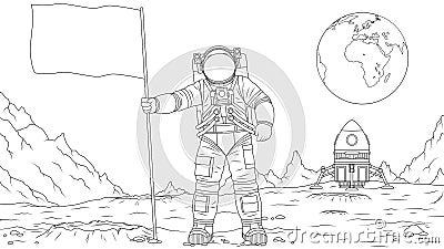 Vector illustration, astronaut on the moon sets the flag Vector Illustration