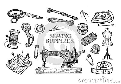 Atelier tailor sewing supplies Vector Illustration
