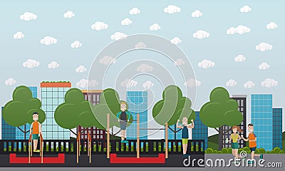 Training outdoors concept vector flat illustration Vector Illustration