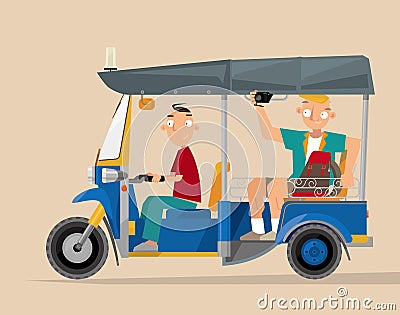 An auto rickshaw tourist taxi tuk-tuk in Thailand Vector Illustration