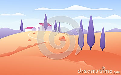 Vector illustration of an autumn flat style rural landscape Vector Illustration