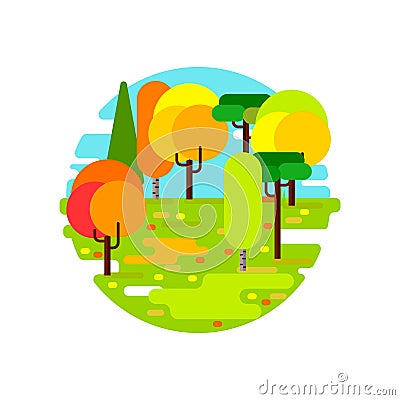 Autumn forest in flat style. Vector Illustration
