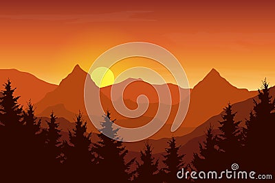 Vector illustration of an autumn orange mountain landscape Vector Illustration