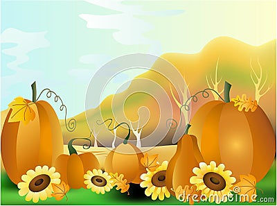 Vector illustration - Autumn rural landscape Vector Illustration