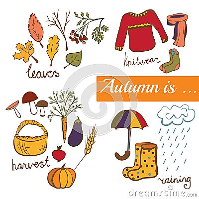 Vector illustration Autumn symbols Stock Photo