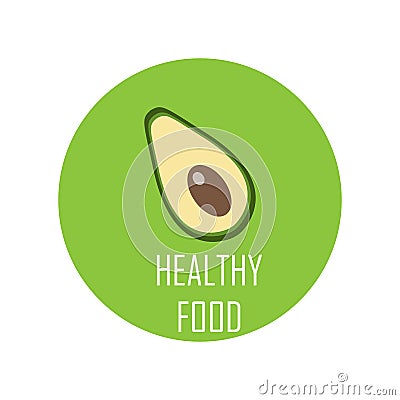 Vector illustration. Avocado icon with text. healthy food banner, poster, signboard. Flat. Vector Illustration