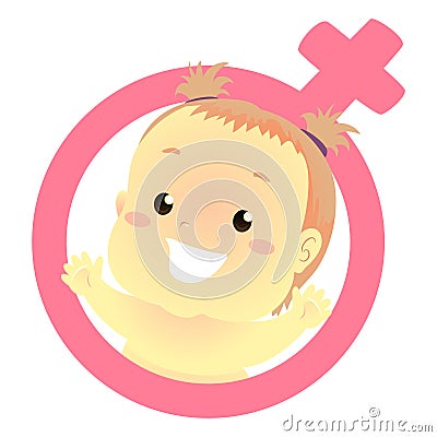 Vector Illustration of Baby girl inside a Female gender symbol Vector Illustration