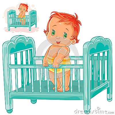 Vector illustration baby is in his cot. Vector Illustration