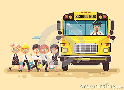 Vector illustration back to school cartoon characters schoolboy schoolgirls pupils apprentices cute cheerful children at Vector Illustration