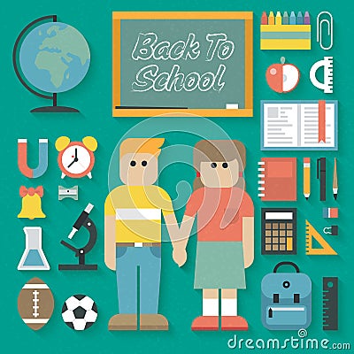 Vector illustration: Back to School Flat Icons Set Vector Illustration