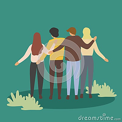 Vector illustration background about a group of men and woman from multi-ethnic standing together to show their friendship bonding Vector Illustration