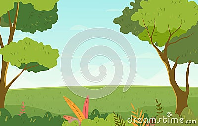 Vector illustration background Hill landscape Afternoon scenery summer Cartoon Illustration