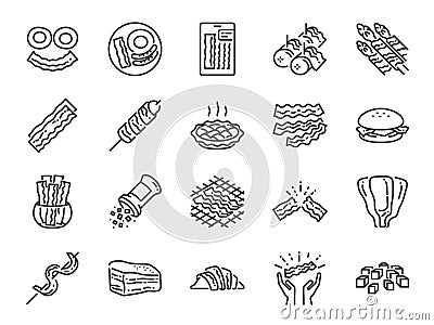 Bacon line icon set. Included icons as pork, food, tasty, smoked, yummy, grill and more. Vector Illustration