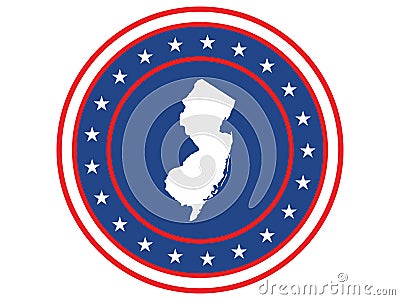 Badge of the state of New Jersy in colors of USA flag Vector Illustration