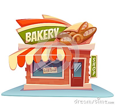 Vector illustration of bakery building with bright Vector Illustration