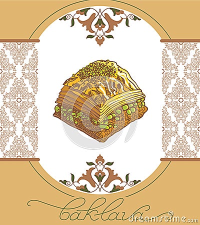 Vector illustration of baklava with the pistachios Vector Illustration