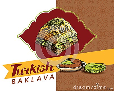 Vector illustration of baklava with the pistachios Vector Illustration