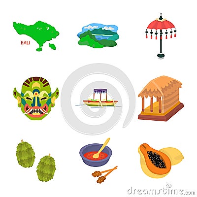 Vector illustration of bali and indonesia sign. Set of bali and caribbean stock symbol for web. Vector Illustration