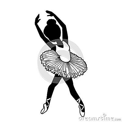 Vector illustration of ballet dancer. Black and white silhouette of ballerina in graceful pose isolated on a white Vector Illustration