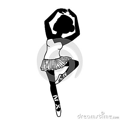 Vector illustration of ballet dancer. Black and white silhouette of ballerina in graceful pose isolated on a white Vector Illustration