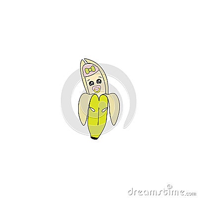 Vector illustration, banan, fruit, appetite, Drawing on a white background. Sketch, stiker. Vector Illustration