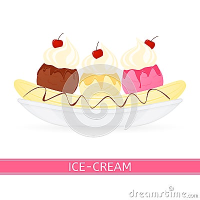 Banana split ice-cream isolated Vector Illustration