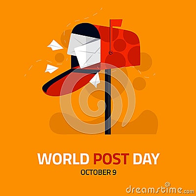 World Post Day Design With Postbox Cartoon Illustration