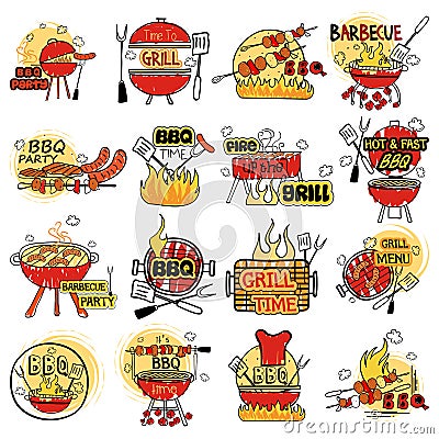 Barbecue and Grill label tag sticker for Advertisement Vector Illustration