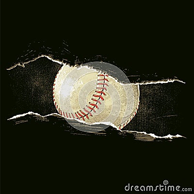 Baseball ball behind a rip Vector Illustration