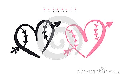 Vector illustration for baseball. Heart with an arrow for Valentine`s Day. Vector Illustration