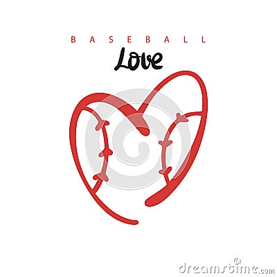 Vector illustration for baseball, heart. Design element, logo for Valentine`s day. Abstract vector heart. Vector Illustration